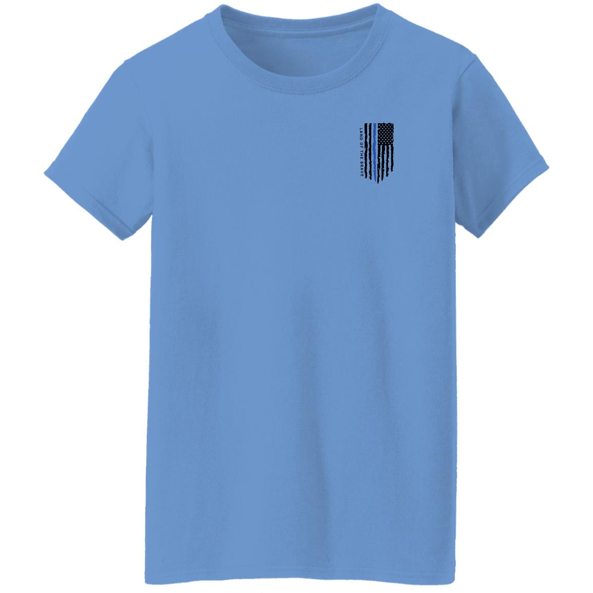 LAND OF THE BRAVE WITH BLUE BLACK FLAG G500L Ladies' 5.3 oz. T-Shirt