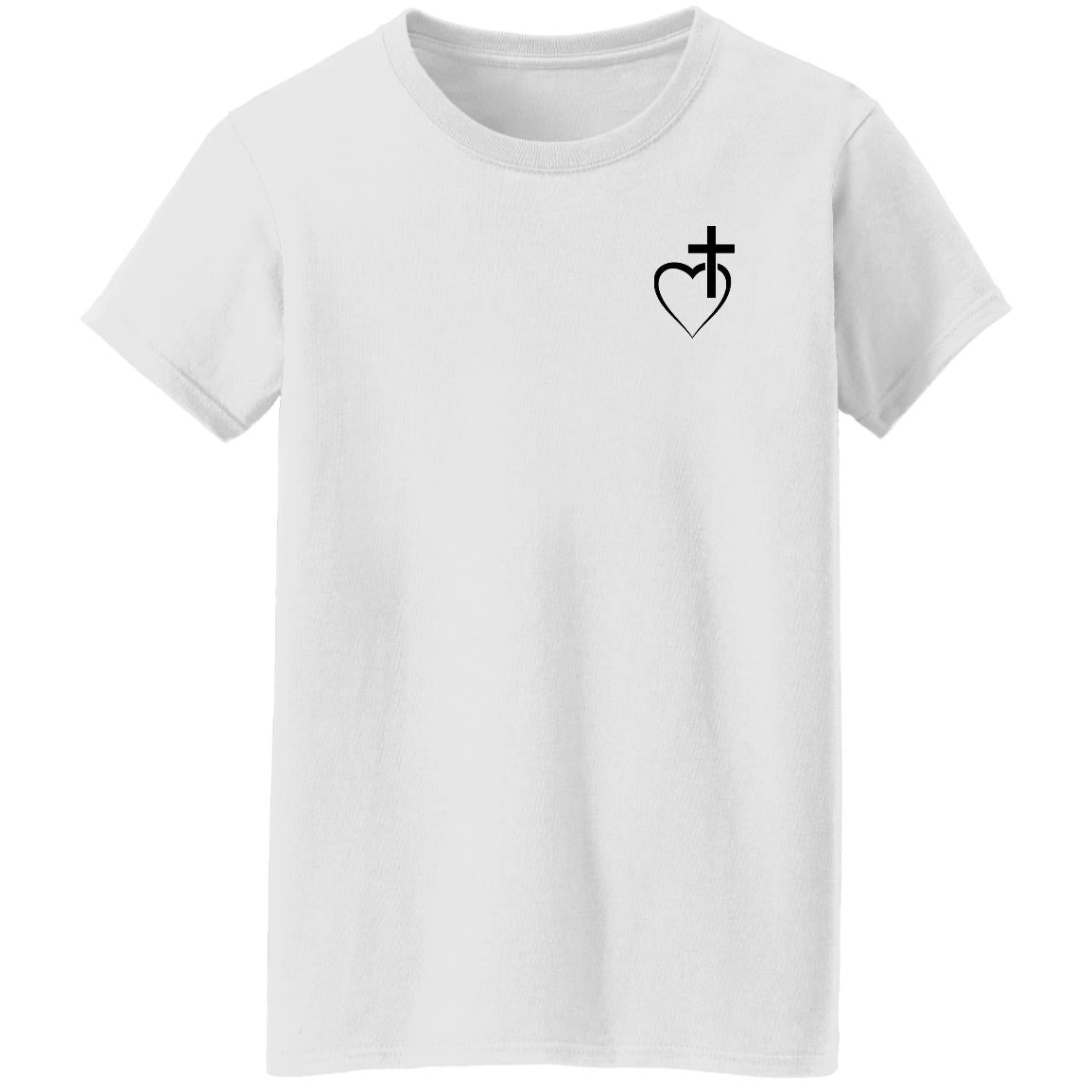 heart with cross G500L Ladies' 5.3 oz. T-Shirt