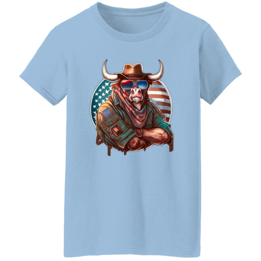 bull with us flag G500L Ladies' 5.3 oz. T-Shirt