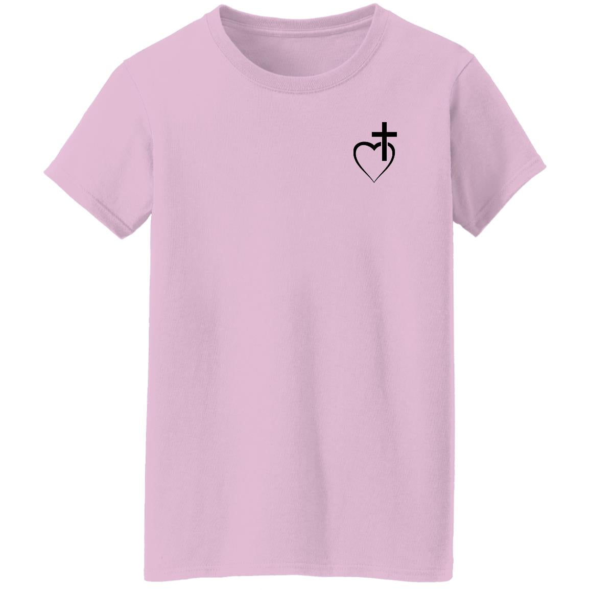 heart with cross G500L Ladies' 5.3 oz. T-Shirt