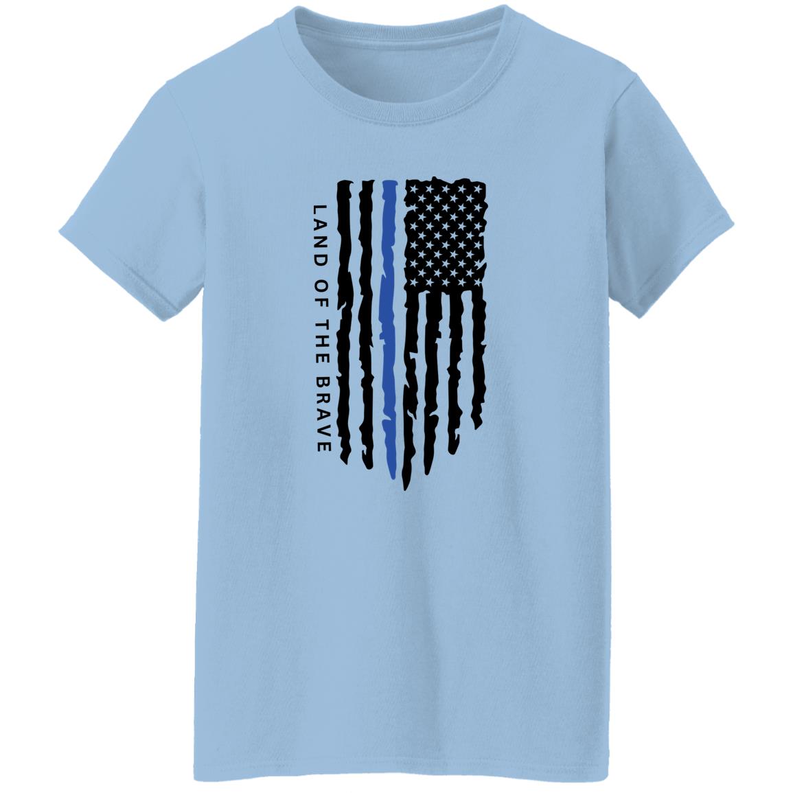 LAND OF THE BRAVE WITH BLUE BLACK FLAG G500L Ladies' 5.3 oz. T-Shirt