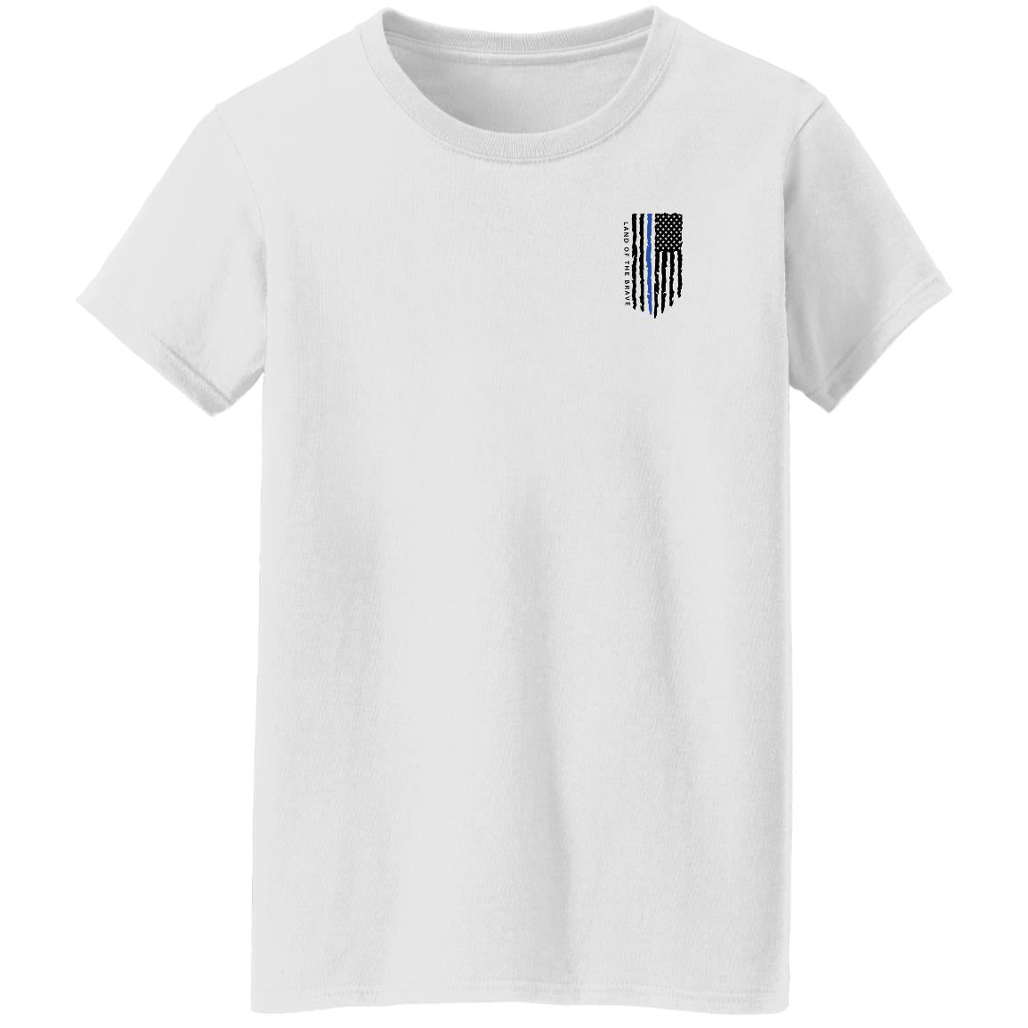 LAND OF THE BRAVE WITH BLUE BLACK FLAG G500L Ladies' 5.3 oz. T-Shirt