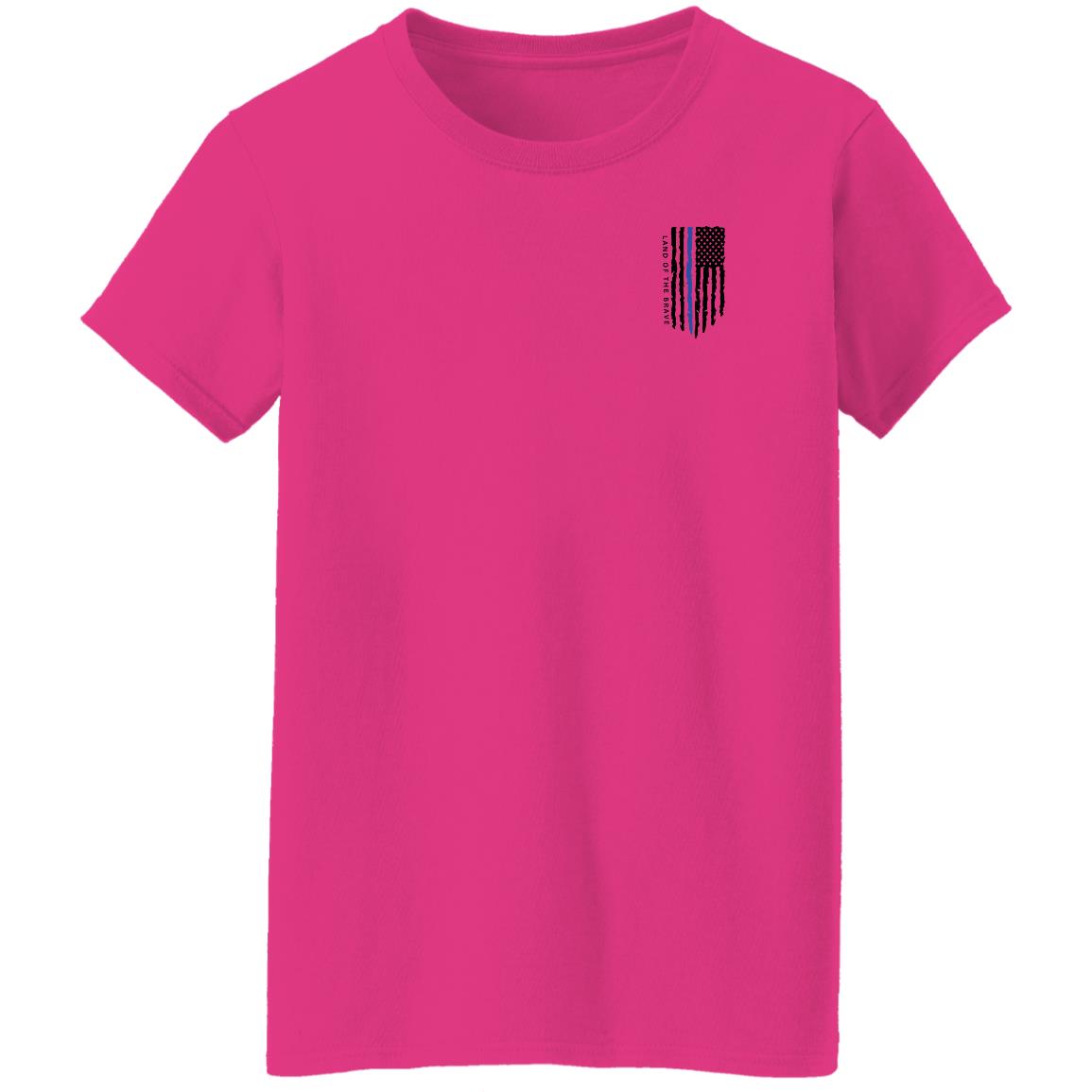 LAND OF THE BRAVE WITH BLUE BLACK FLAG G500L Ladies' 5.3 oz. T-Shirt