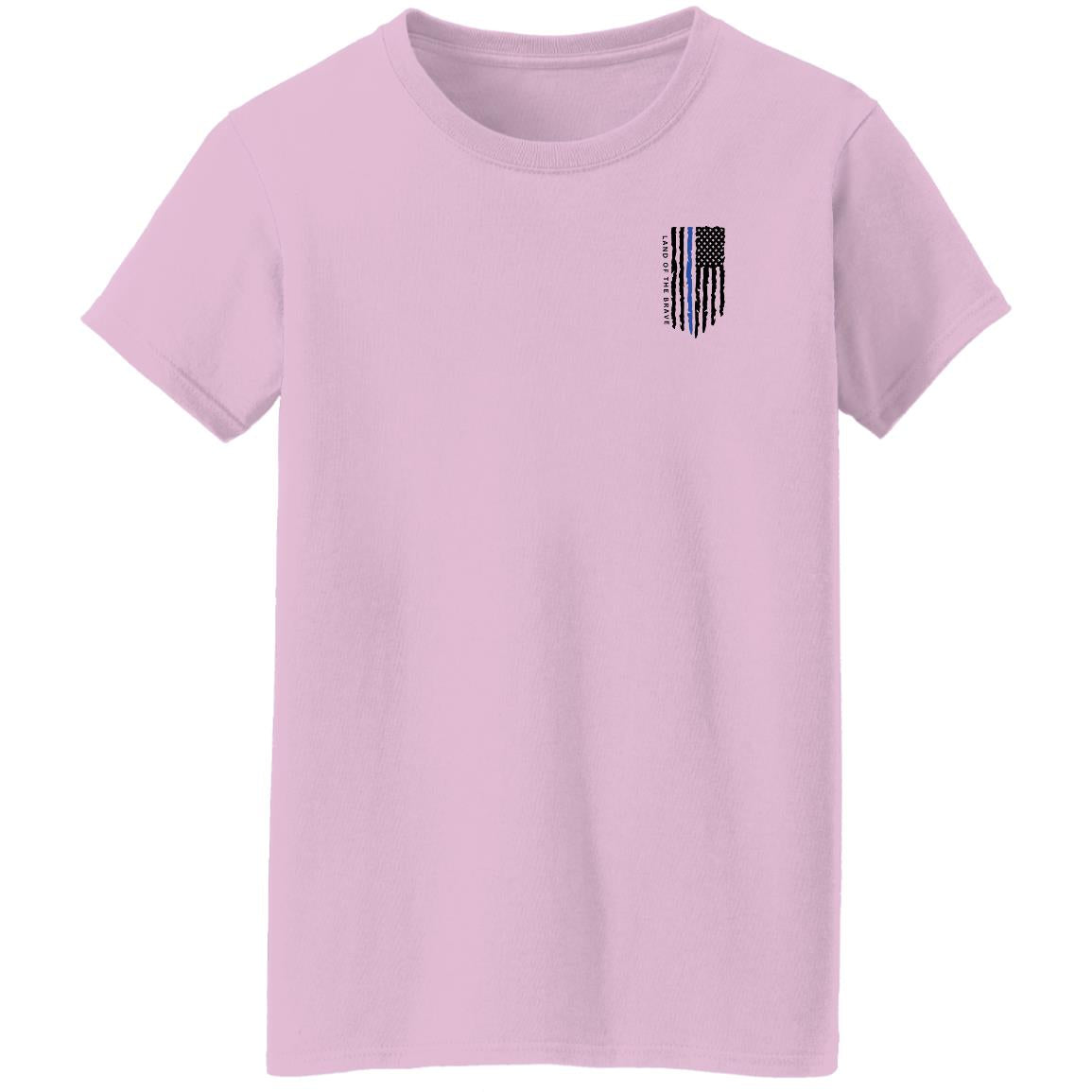 LAND OF THE BRAVE WITH BLUE BLACK FLAG G500L Ladies' 5.3 oz. T-Shirt