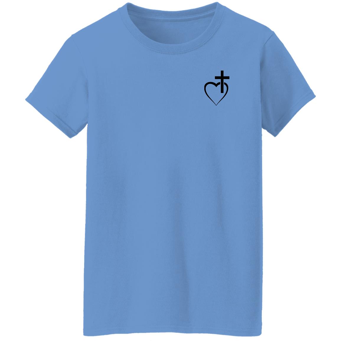 heart with cross G500L Ladies' 5.3 oz. T-Shirt