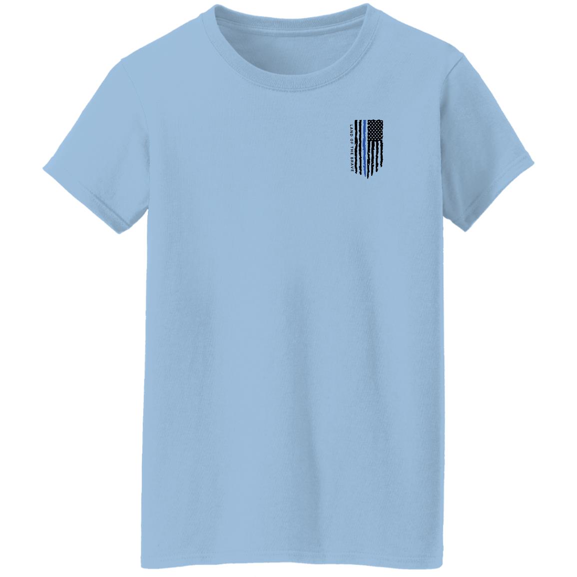 LAND OF THE BRAVE WITH BLUE BLACK FLAG G500L Ladies' 5.3 oz. T-Shirt