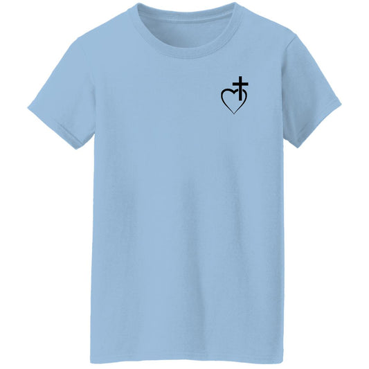 heart with cross G500L Ladies' 5.3 oz. T-Shirt