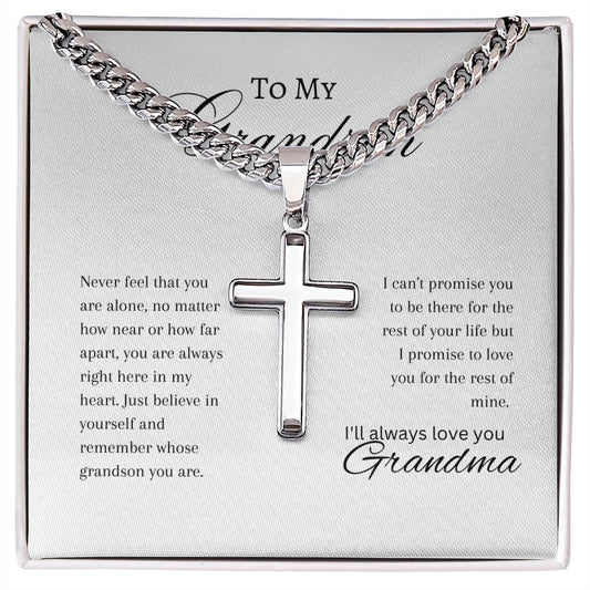 To My Grandson Personalized Steel Cross Necklace