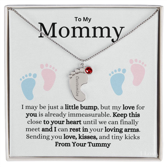 To My Mommy Custom Baby Feet Necklace And Birthstone